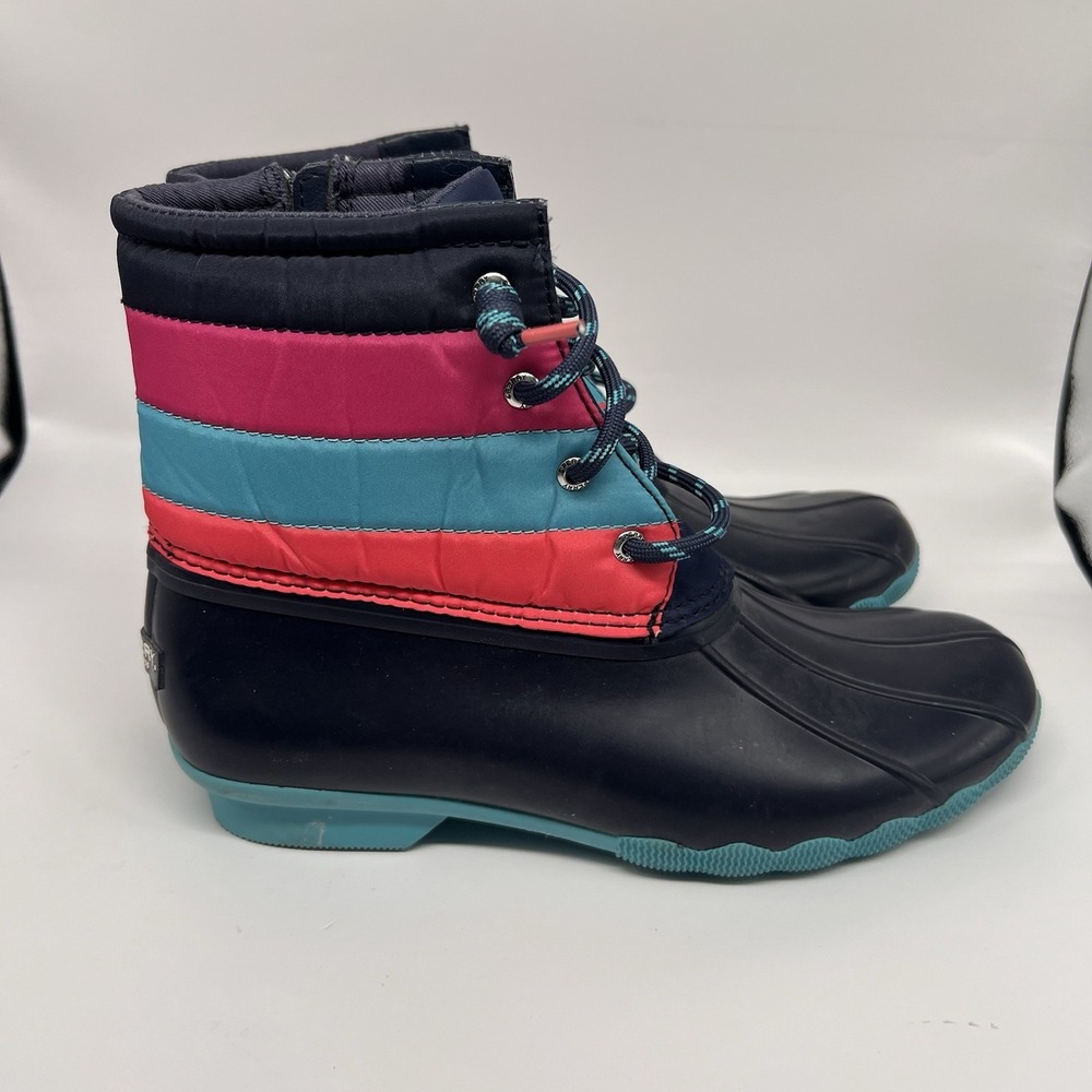 Sperry‎ Saltwater Rubber Waterproof Boots Rain Duck Zip Rainbow Womens 6 Shoes - Picture 2 of 6
